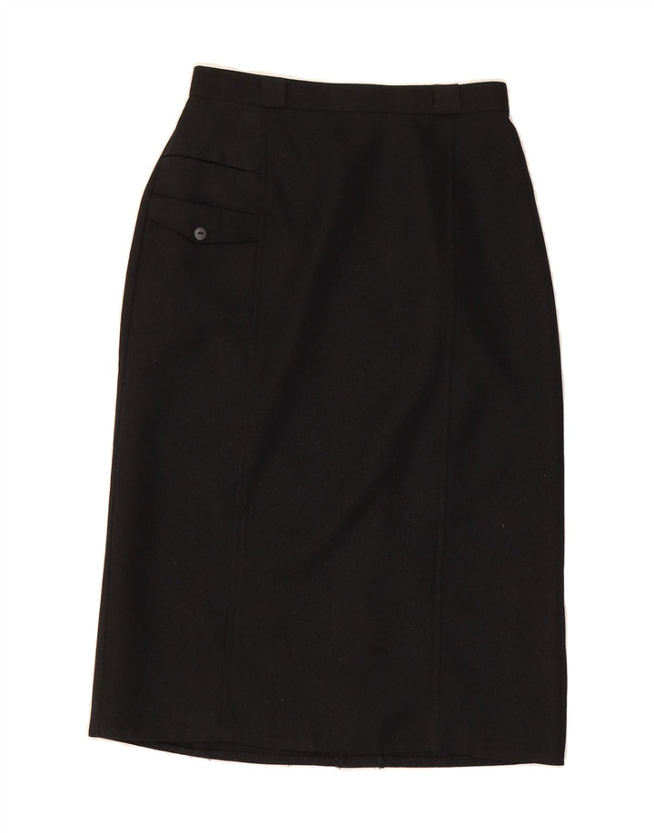 VINTAGE Womens Midi Skirt UK 12 Medium W28 Black Polyester Vintage Vintage and Second-Hand Vintage from Messina Hembry 