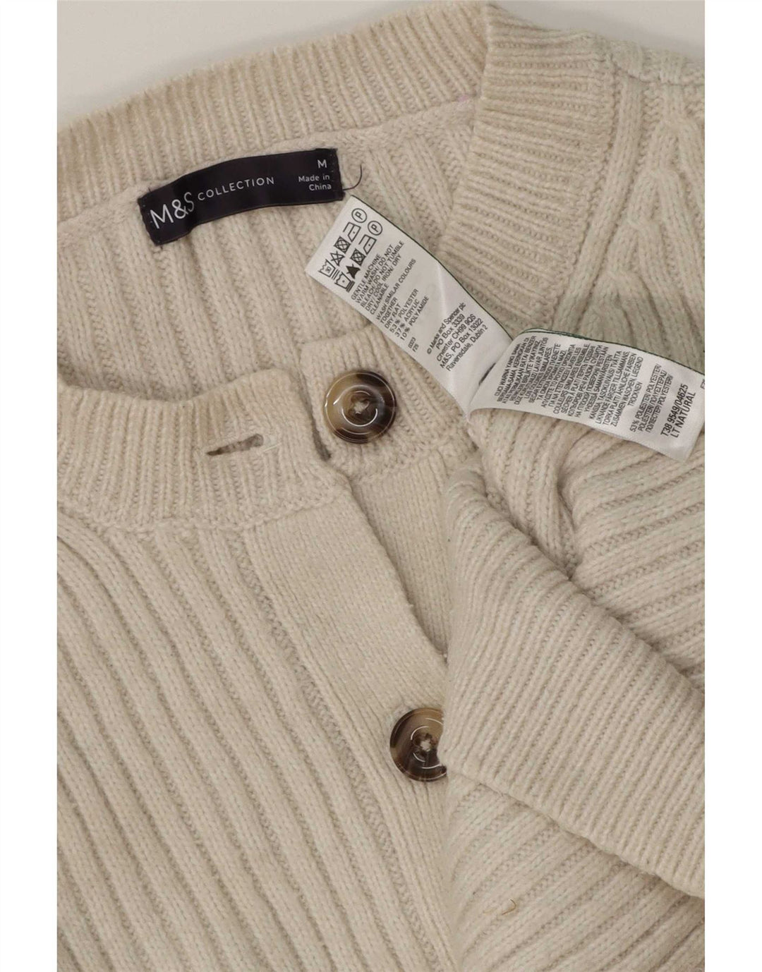 Marks & Spencer Pull Cardigan Femme UK 12 Medium Blanc Cassé Polyester