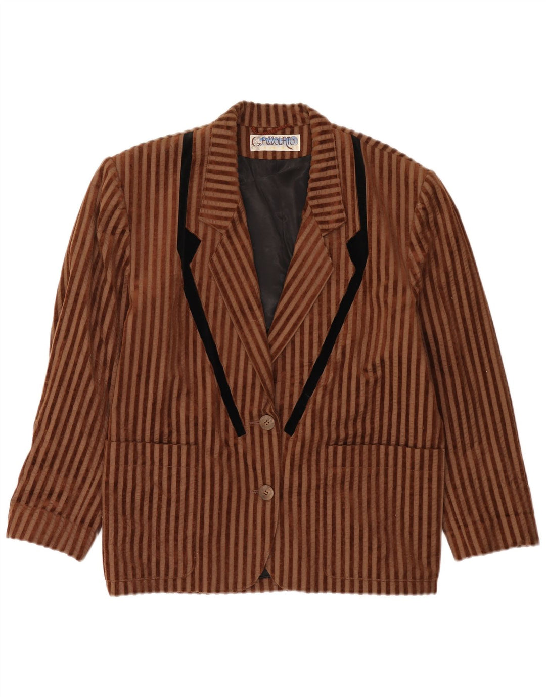 vintage Femmes 2 Bouton Veste Blazer Surdimensionnée EU 40 Rayé Brun Moyen