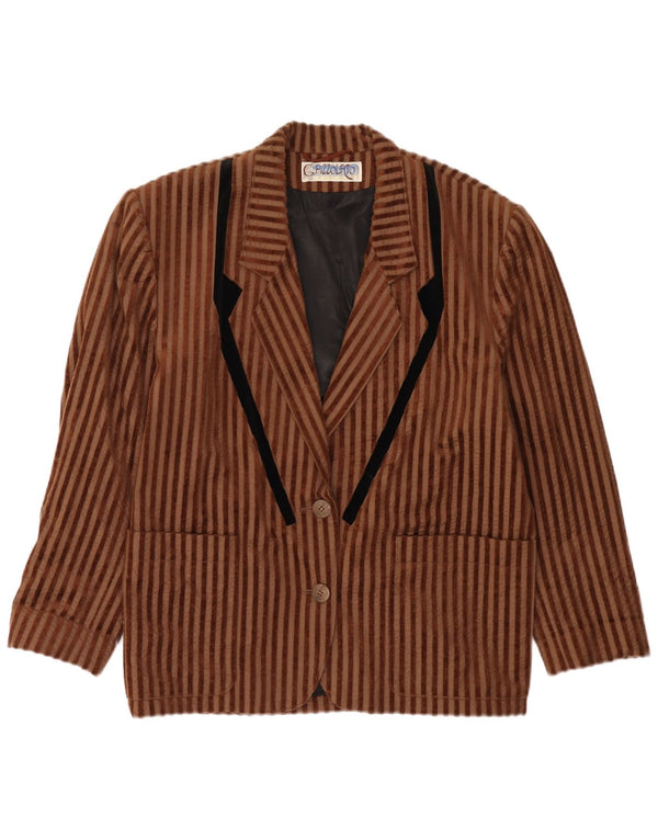 vintage Femmes 2 Bouton Veste Blazer Surdimensionnée EU 40 Rayé Brun Moyen