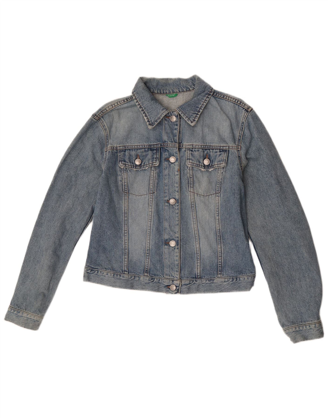 Benetton Veste en Jean Femme UK 14 Large Bleu Coton