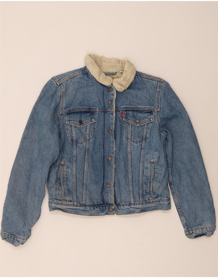 Levi's Veste Sherpa Denim Femme UK 14 Large Bleu Coton