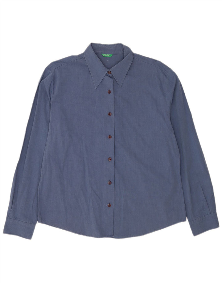 Benetton Chemise Femme UK 16 Large Bleu Marine Coton