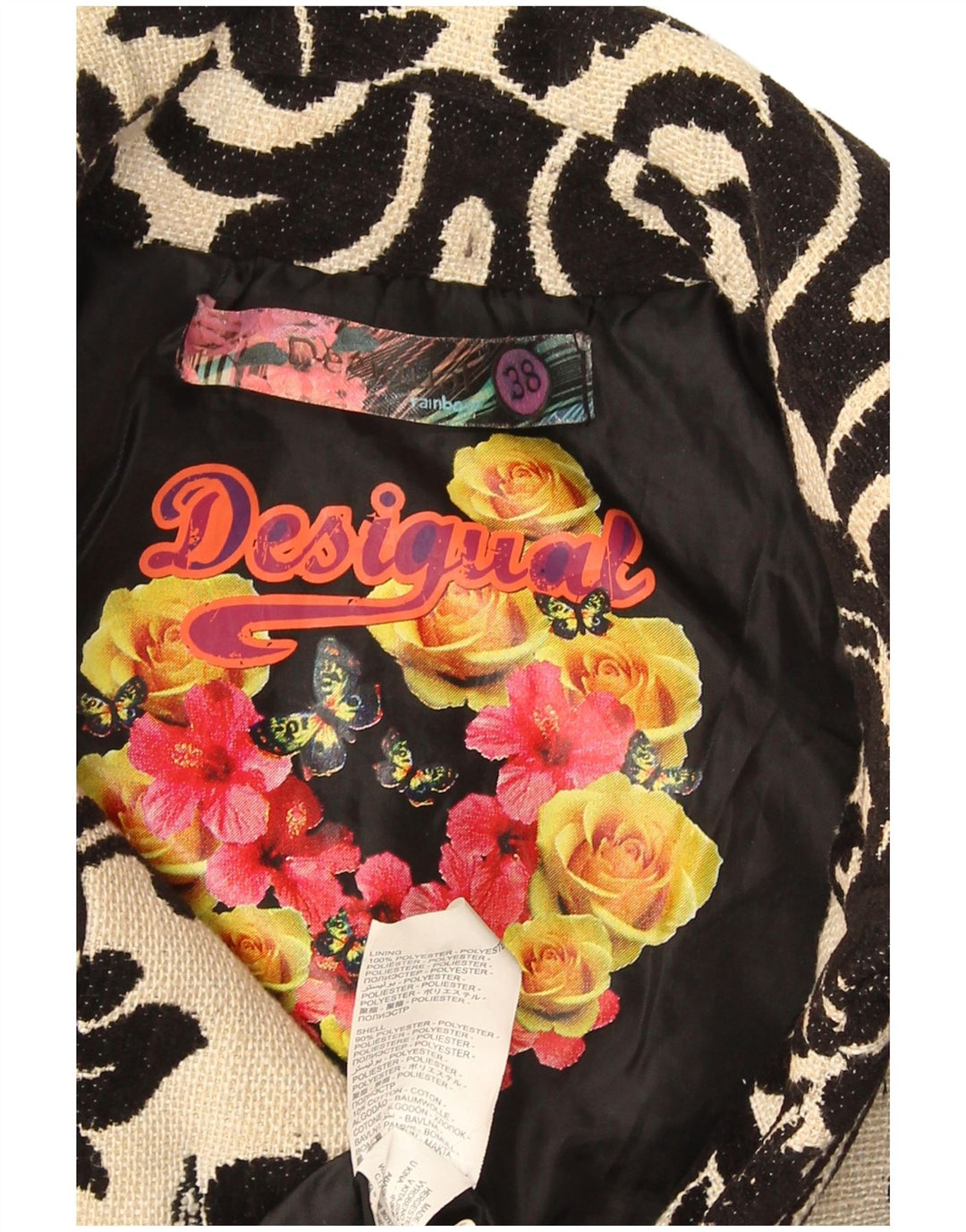 Desigual Femmes Rainbow Graphic Pardessus EU 38 Beige Moyen Floral