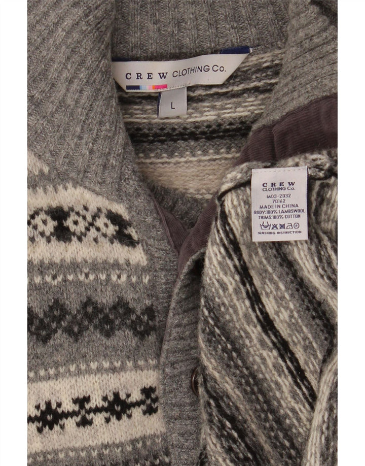 Crew Clothing Pull à col boutonné pour homme Taille L Gris Fair Isle