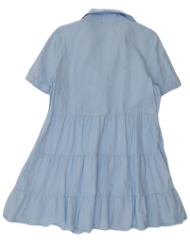 Zara Robe à volants pour femme UK 14 Lin bleu moyen