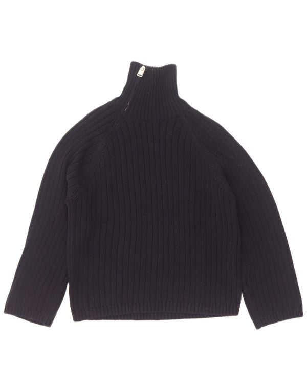 Zara Pull surdimensionné à col zippé pour femme UK 10 Petit coton bleu marine