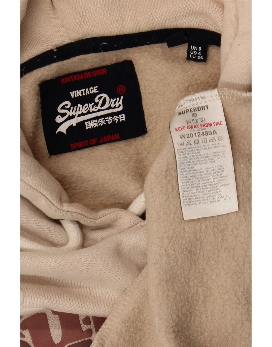 SUPERDRY Pull à capuche graphique pour femme UK 8 Small Beige Coton