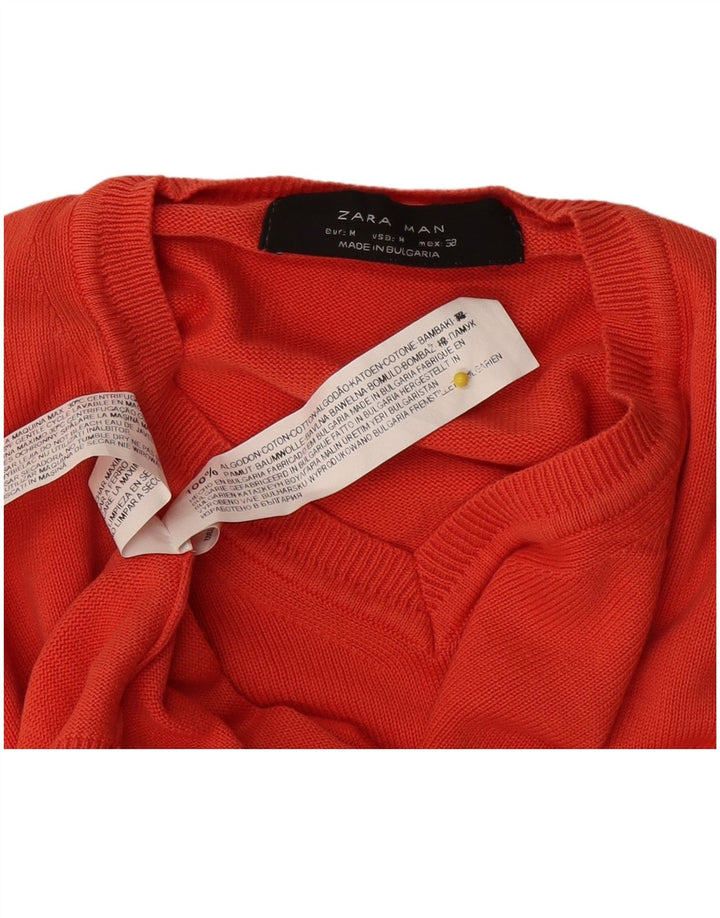 Zara Pull Col V Homme Rouge Moyen Coton
