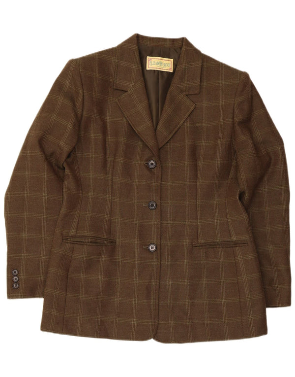 Elizabeth Ascot Veste blazer à 3 boutons pour femme US 18 2XL Laine à carreaux kaki