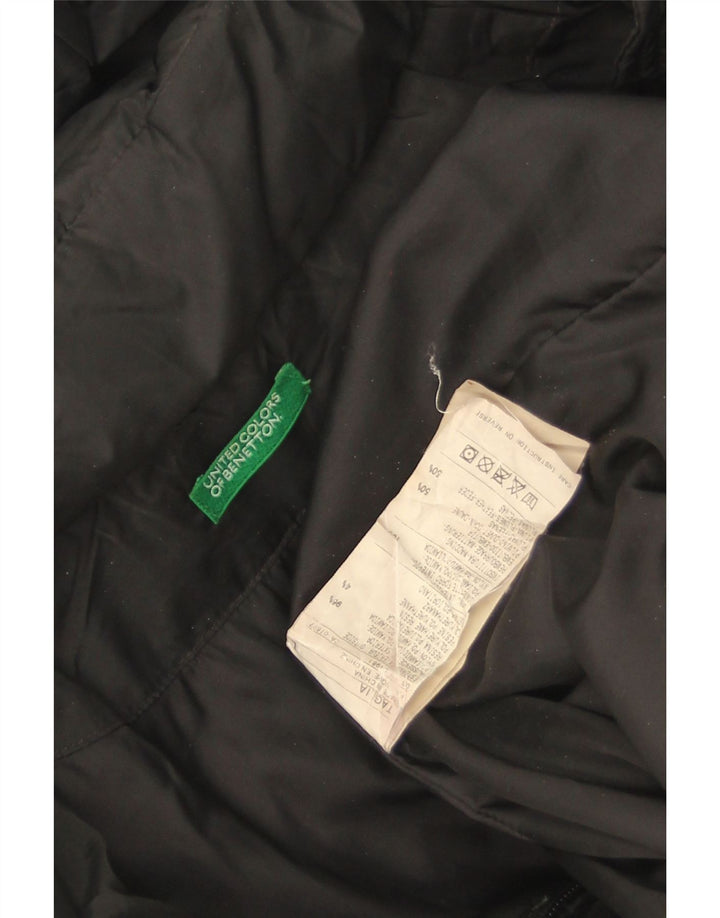 Benetton Manteau Rembourré À Capuchon Femme UK 44 Large Noir Polyamide