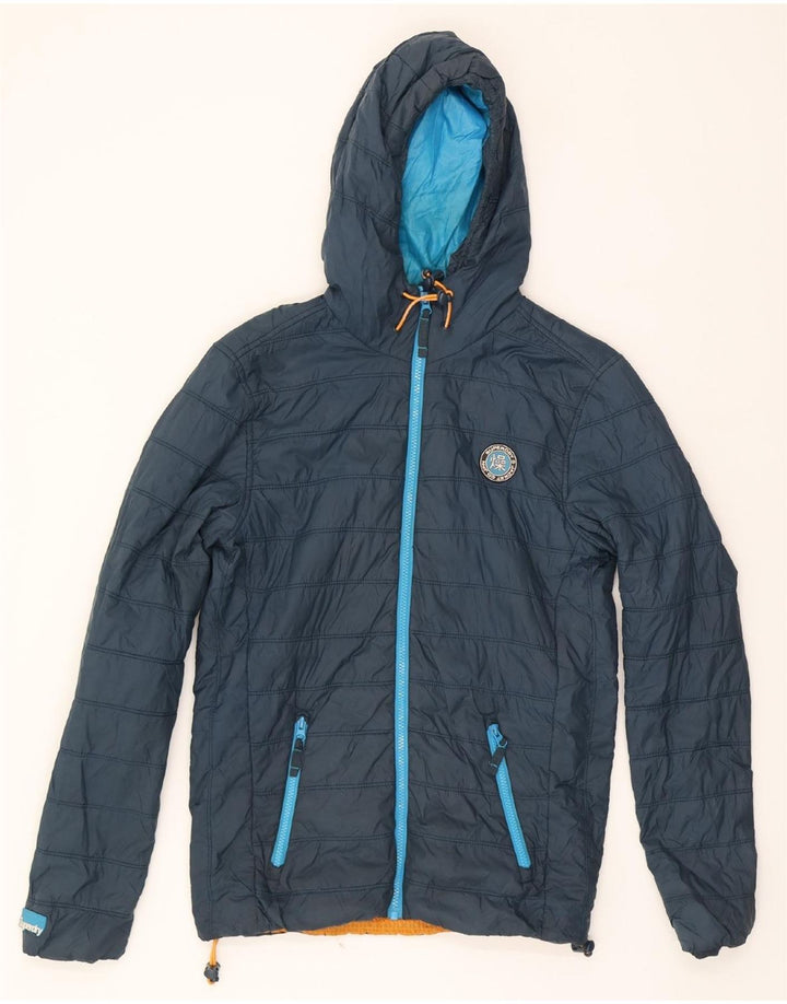 SUPERDRY Mens Hooded Padded Jacket UK 36 Small Navy Blue Nylon Vintage Superdry and Second-Hand Superdry from Messina Hembry 