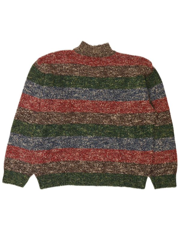 vintage Mens Zip Neck Jumper Sweater IT 52 Grand Rayé Multicolore
