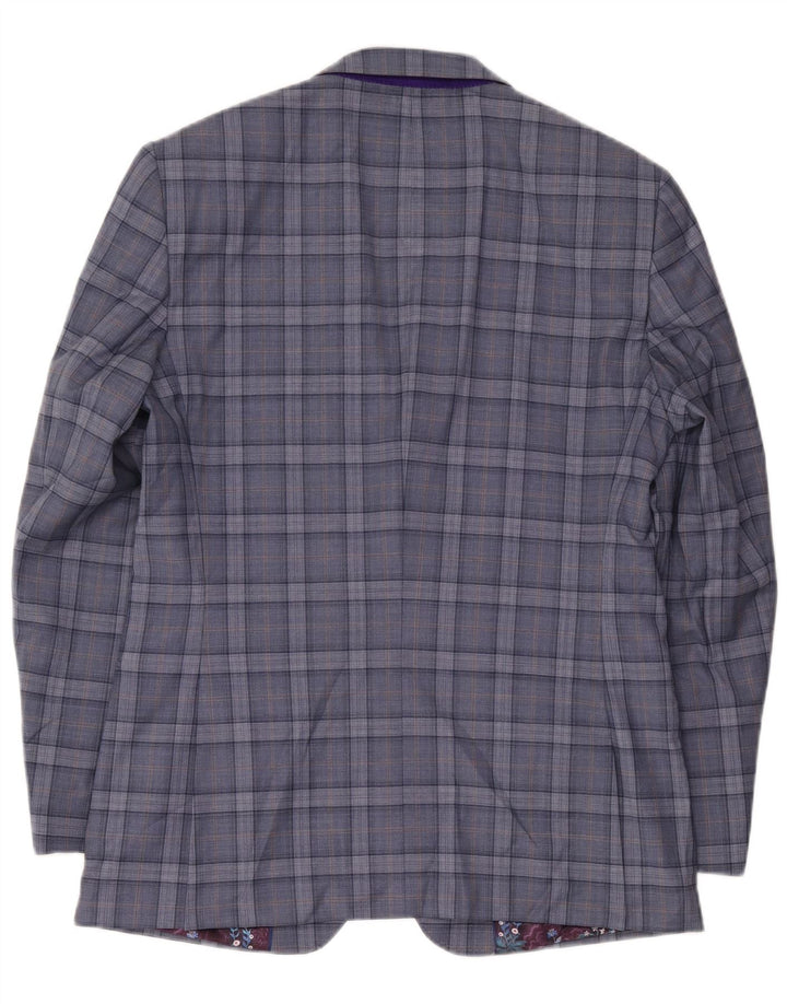 Ted Baker Veste Blazer 2 Boutons Homme UK 42 XL Laine à Carreaux Bleu