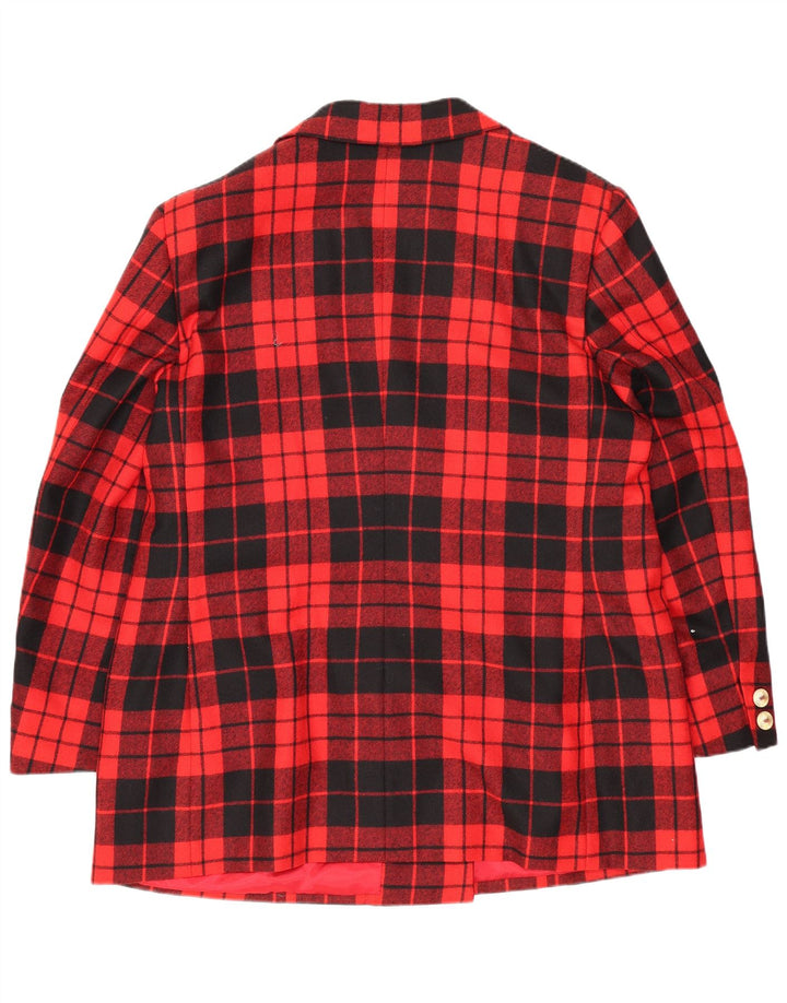 VINTAGE Femme Double Breasted Blazer Veste UK 12 Moyen Rouge Check