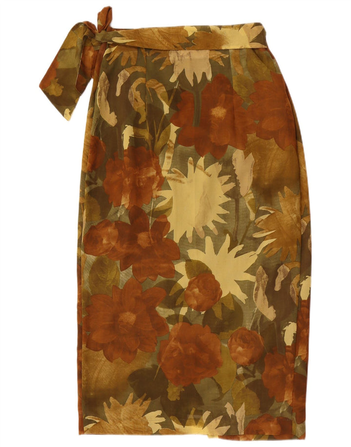 jupe portefeuille femme vintage IT 44 Moyen W28 Marron Floral Polyester