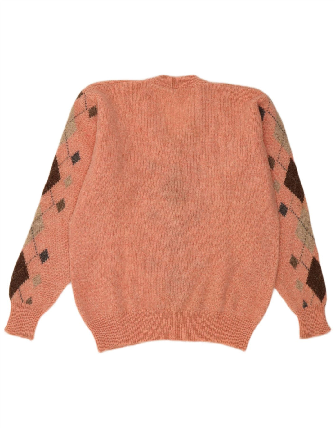 vintage Mens V-Col Jumper Pull Grand Orange Argyle/Diamant