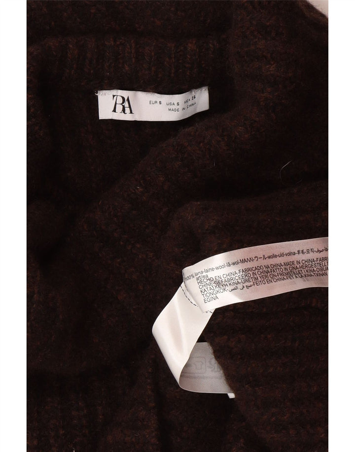 Zara Pull surdimensionné à col roulé pour femme UK 10 Petite laine marron