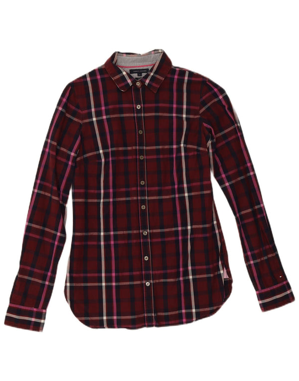 Tommy Hilfiger Chemise ajustée pour femme US 4 Petit coton à carreaux bordeaux
