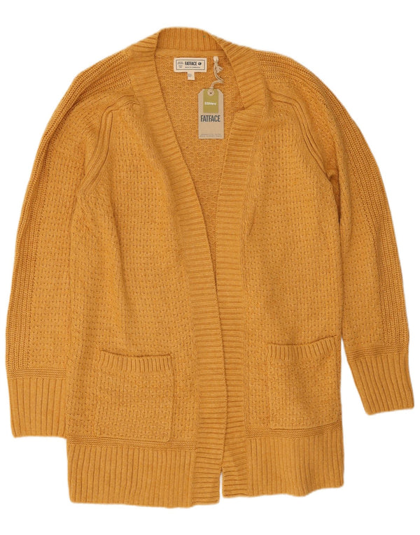 Fat Face Cardigan ouvert long pour femme en viscose jaune moyen UK 12
