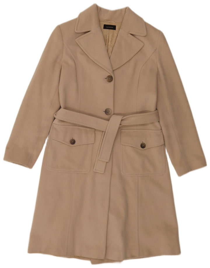 Caractere Manteau Femme UK 14 Grande Laine Vierge Beige