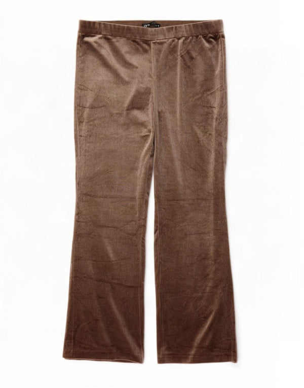 Zara Pantalon de survêtement évasé en velours pour femme UK 20 2XL Marron Polyester