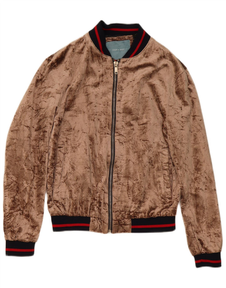 Zara Veste bomber en velours pour homme UK 38 Marron moyen Viscose colour block