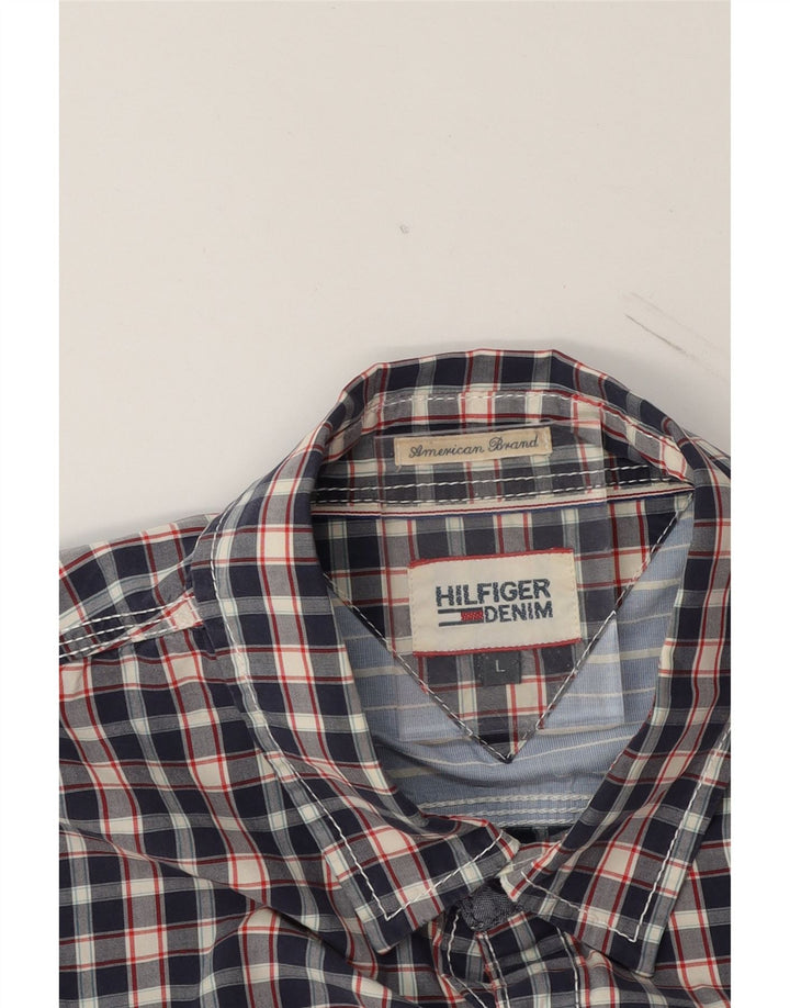 TOMMY HILFIGER Mens Shirt Large Navy Blue Check Cotton Vintage Tommy Hilfiger and Second-Hand Tommy Hilfiger from Messina Hembry 