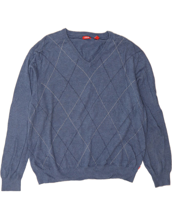 IZOD Pull col V pour Homme 2XL Bleu Argyle/Diamant Coton