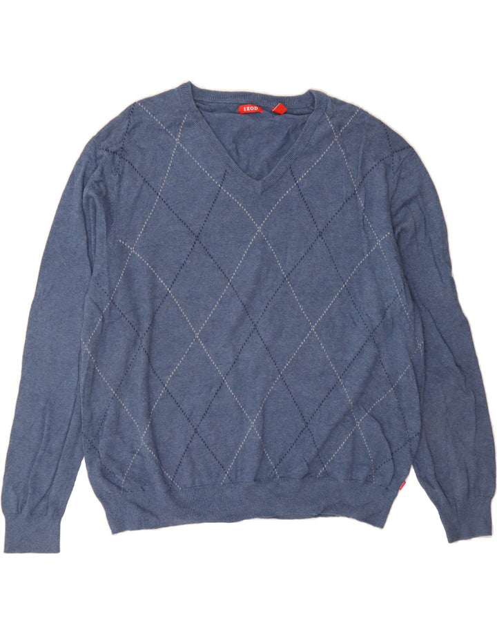 IZOD Pull col V pour Homme 2XL Bleu Argyle/Diamant Coton