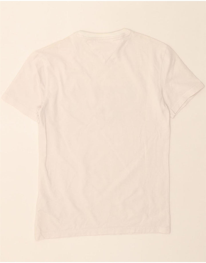 TOMMY HILFIGER Mens Graphic T-Shirt Top Small White Cotton Vintage Tommy Hilfiger and Second-Hand Tommy Hilfiger from Messina Hembry 