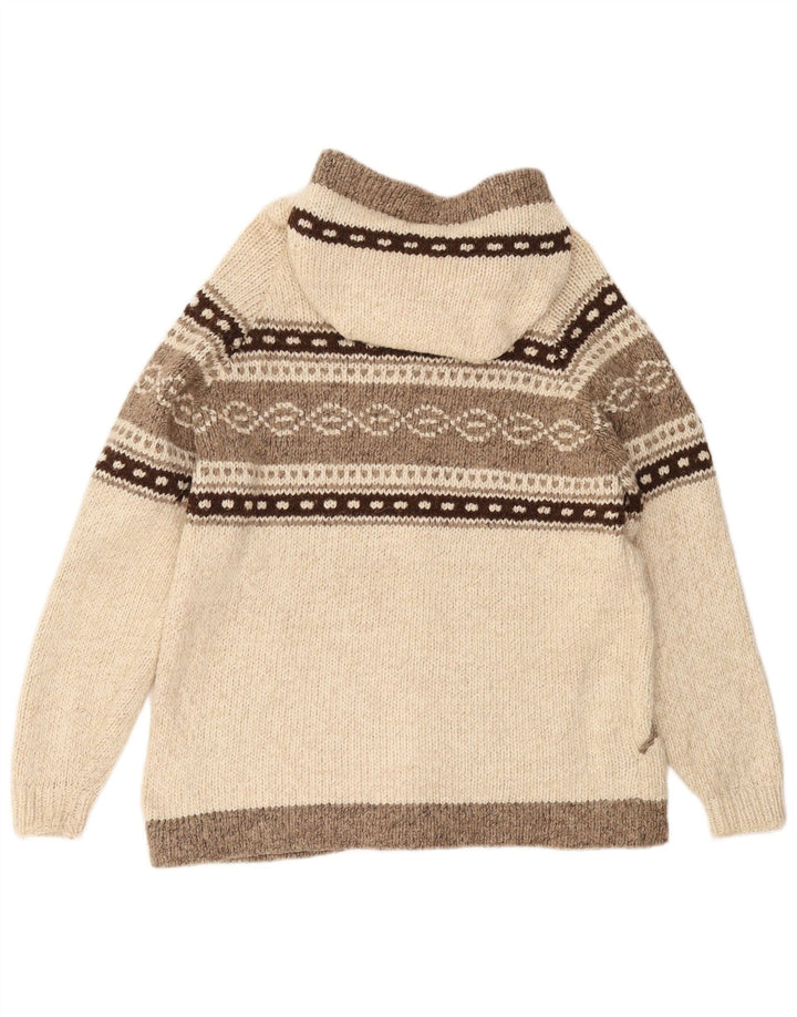 VINTAGE Cardigan à capuche pour homme Medium Off White Fair Isle