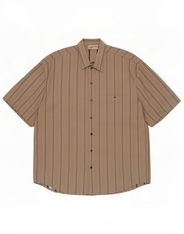 vintage Chemise à manches courtes pour hommes Grand coton rayé beige
