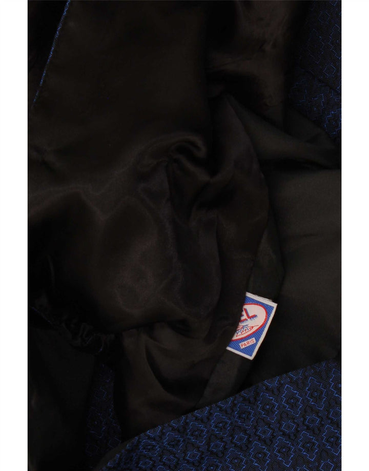 vintage Femmes Double Breasted Coat UK 16 Grand Bleu Marine Géométrique