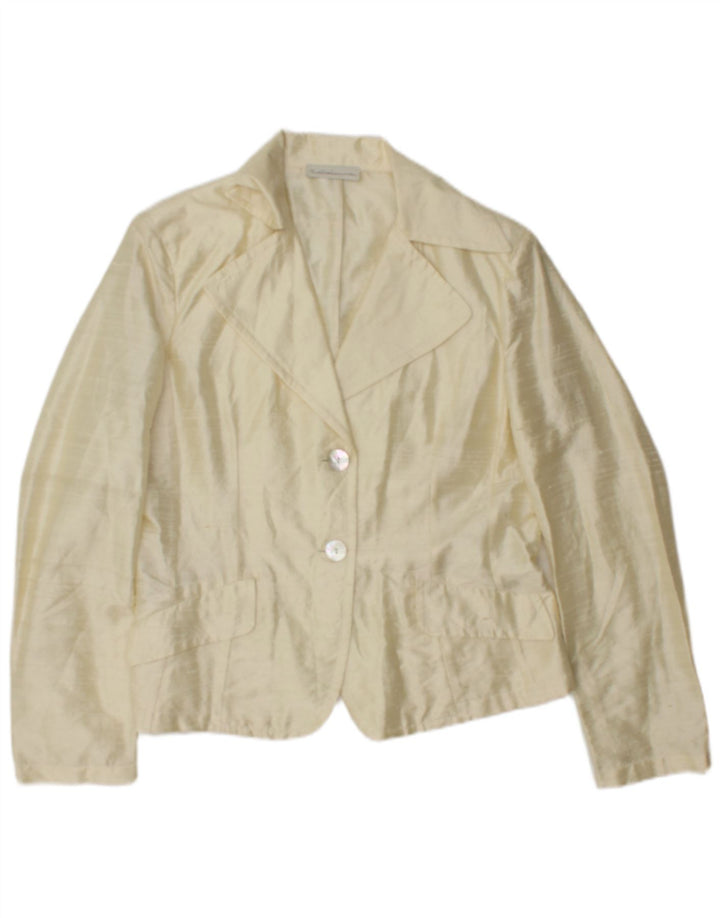 vintage Femme 2 Bouton Blazer Veste IT 44 Soie Jaune Moyenne