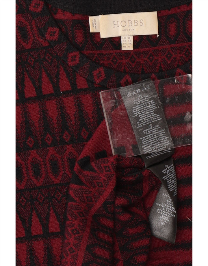 HOBBS Robe pull à manches 3/4 pour femme UK 10 Petite viscose géométrique rouge