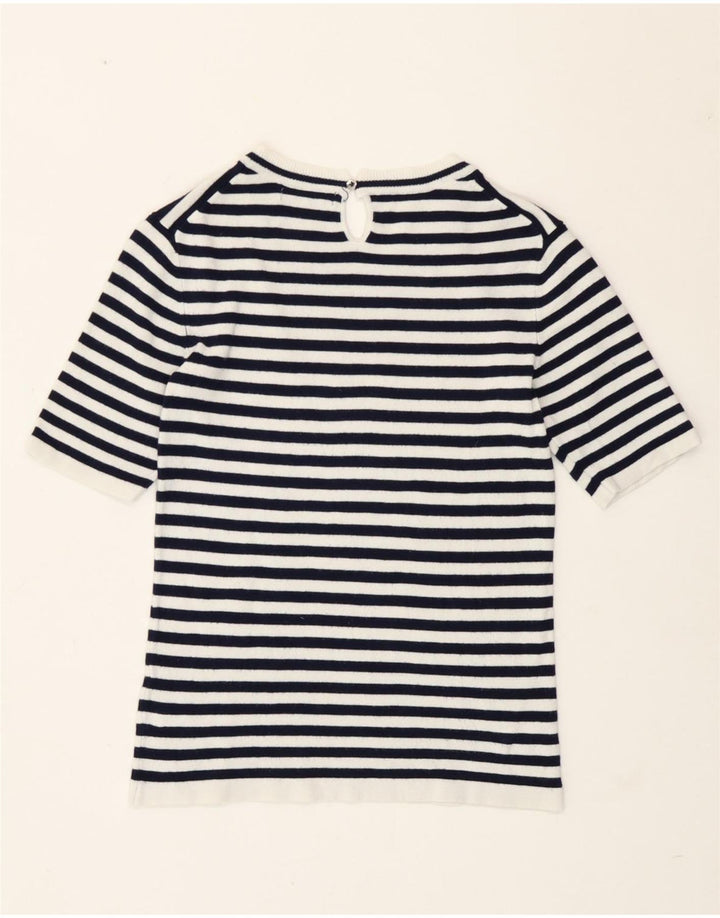Zara Femme T-Shirt Top UK 12 Medium Bleu Marine Rayé