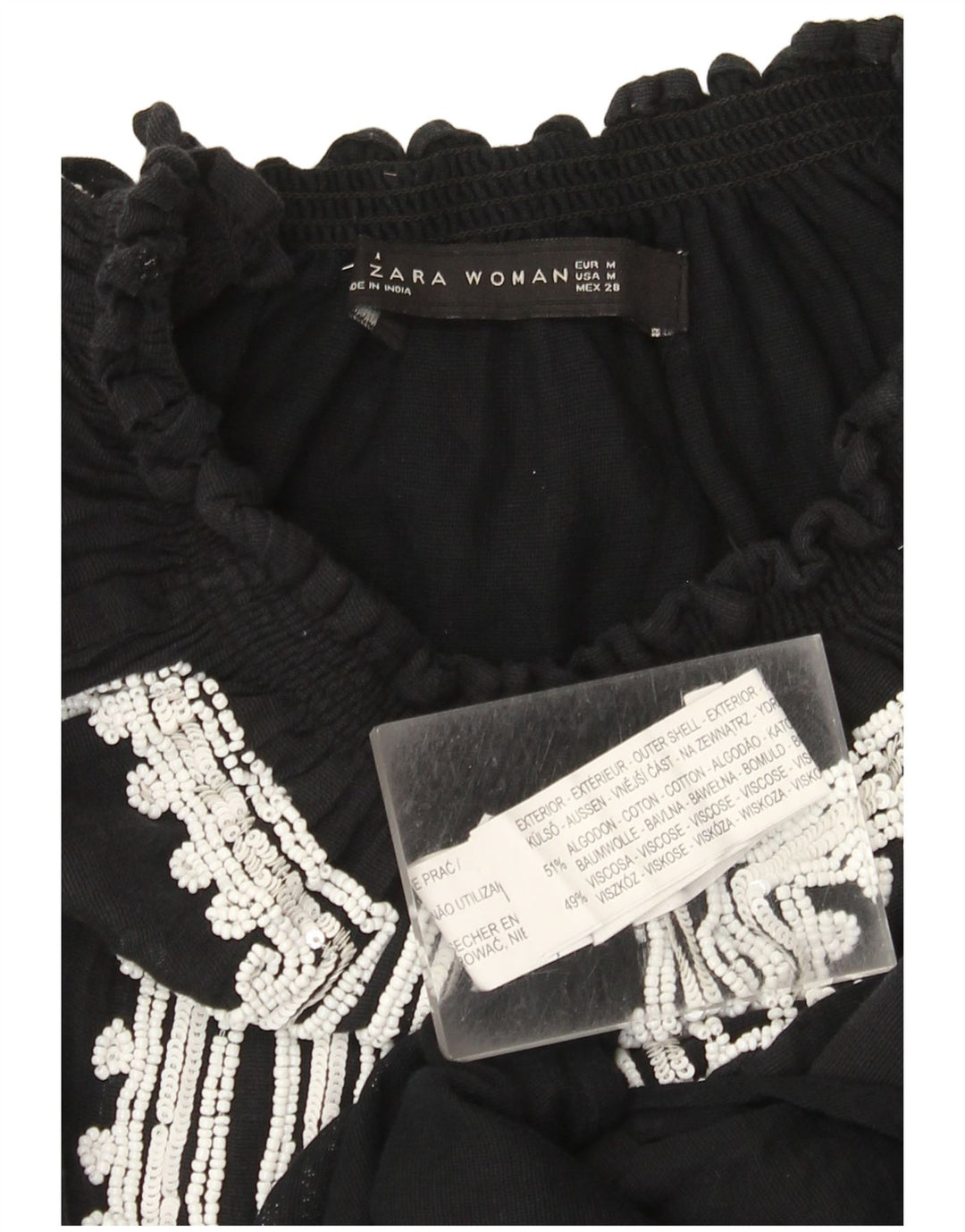 Zara Womens Blouse Top UK 12 Moyen Noir Coton