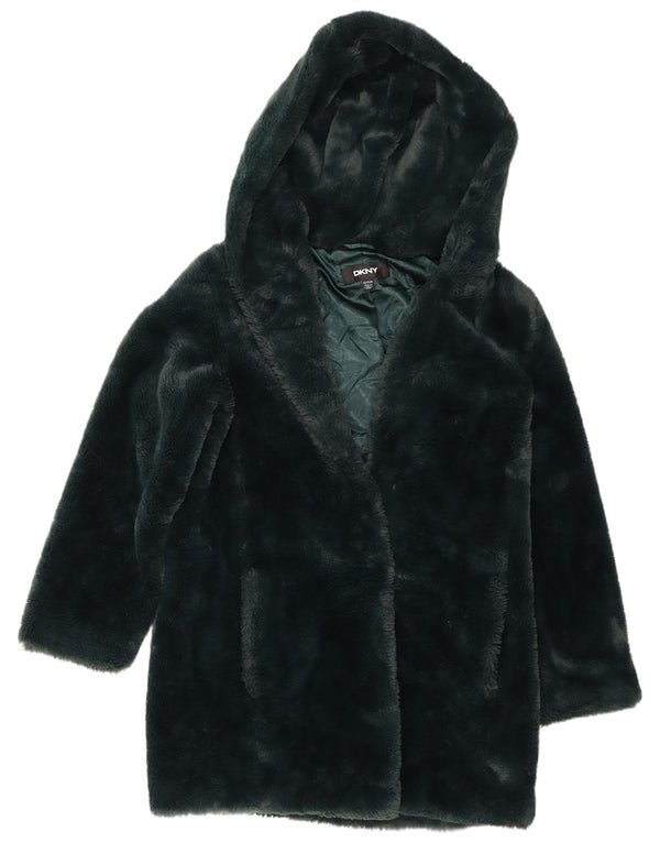 Dkny Manteau surdimensionné à capuche en fausse fourrure pour femme UK 6 XS Vert Polyester