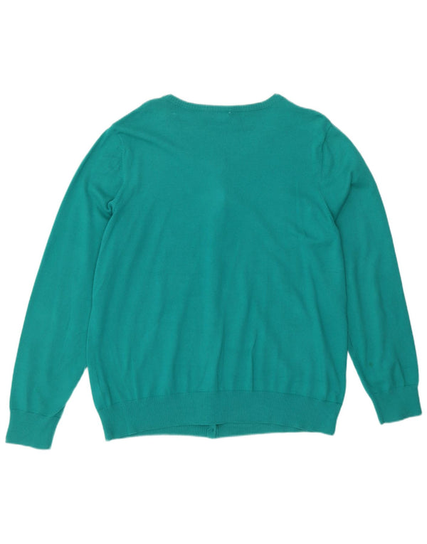 L.L.BEAN Pull Cardigan Femme UK 18 XL Coton Turquoise
