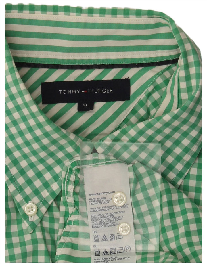 Tommy Hilfiger Chemise à manches courtes à carreaux pour homme XL en coton vichy vert