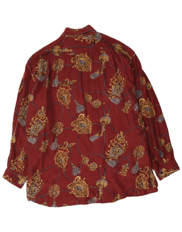 Chemise à motif abstrait Vintage pour hommes, grande soie rouge