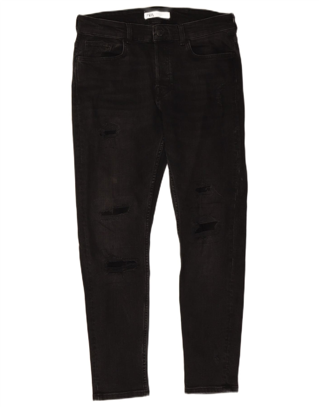 ZARA Jean skinny vieilli pour homme EU 42 Large W32 L28 Noir