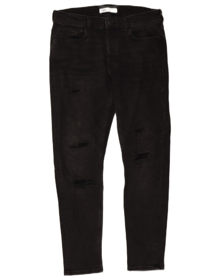 ZARA Jean skinny vieilli pour homme EU 42 Large W32 L28 Noir