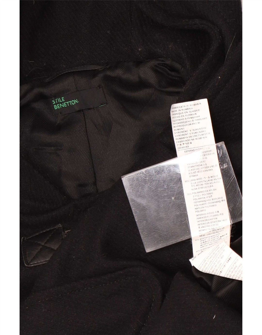 Benetton Duffle Coat À Capuche Femme IT 42 Laine Noir Moyen