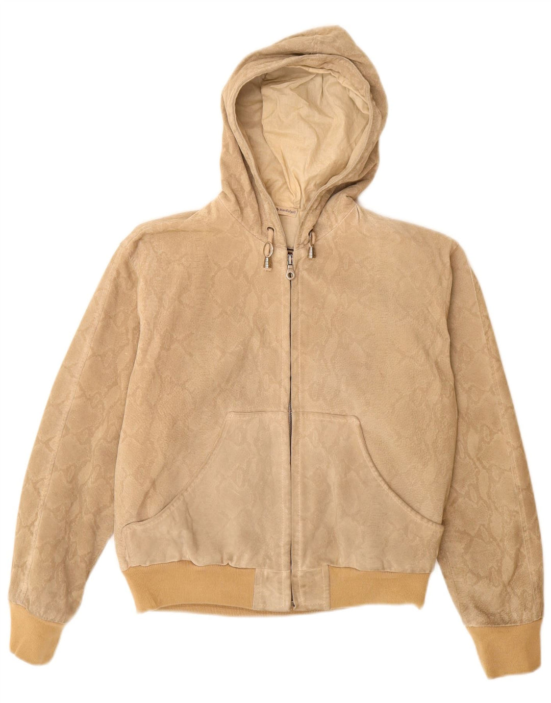 Donna Pelle Veste Bomber À Capuche Femme IT 42 Beige Moyen Imprimé Animal