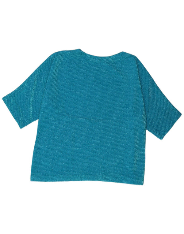 vintage Womens Blouse Top UK 16 Grand Bleu Synthétique
