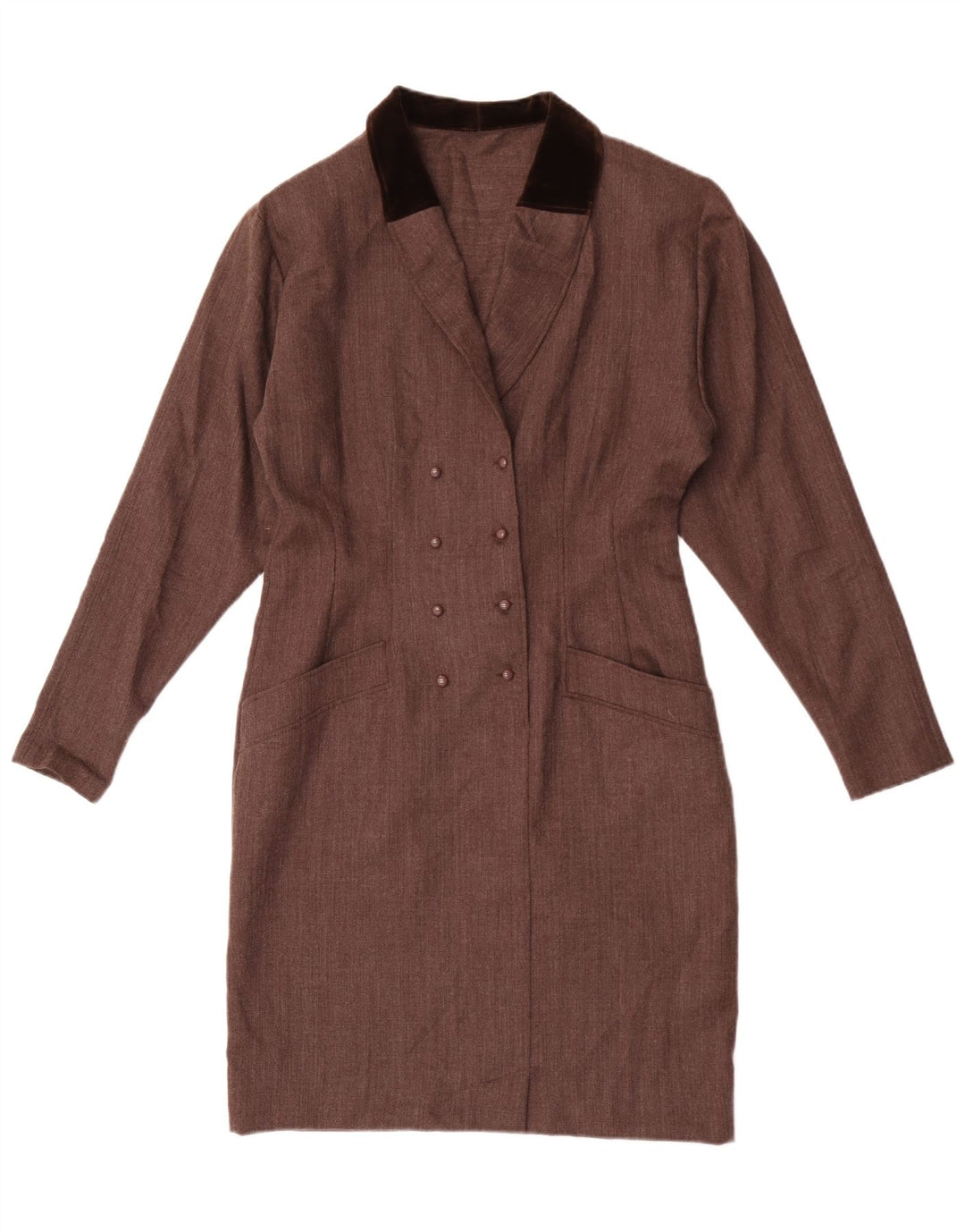Robe chemise femme vintage UK 12 laine marron moyen