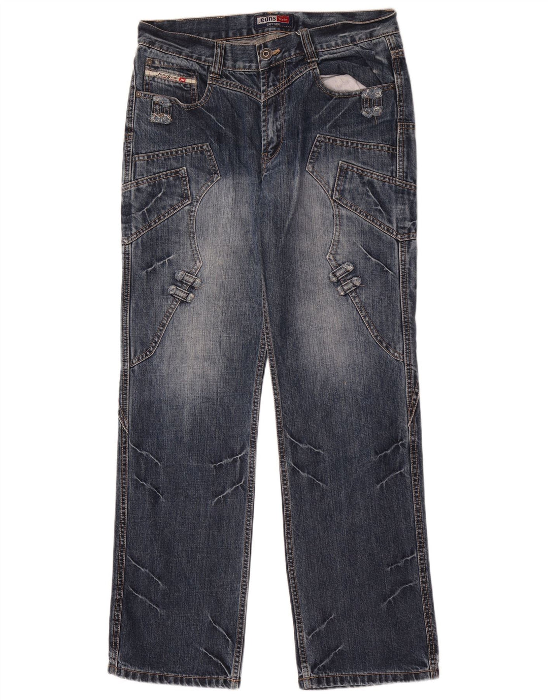 Jean droit Vintage homme W32 L32 bleu Patchwork coton
