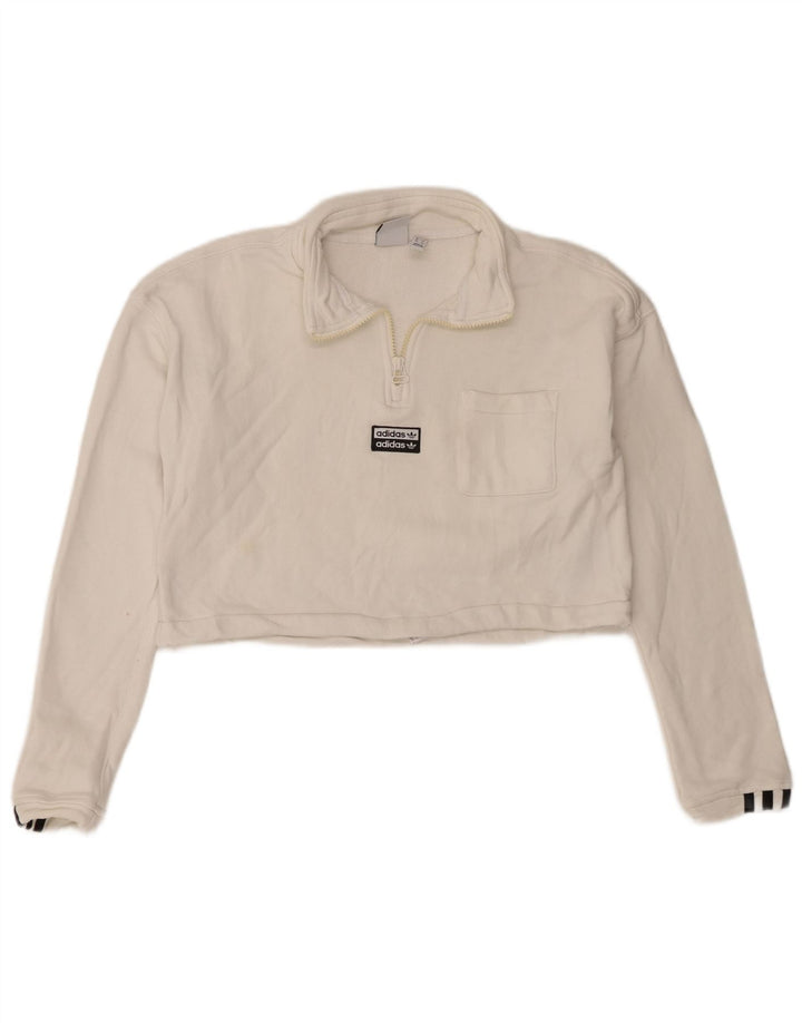 Adidas Sweat-shirt surdimensionné à col zippé pour femme UK 8 Petit Blanc